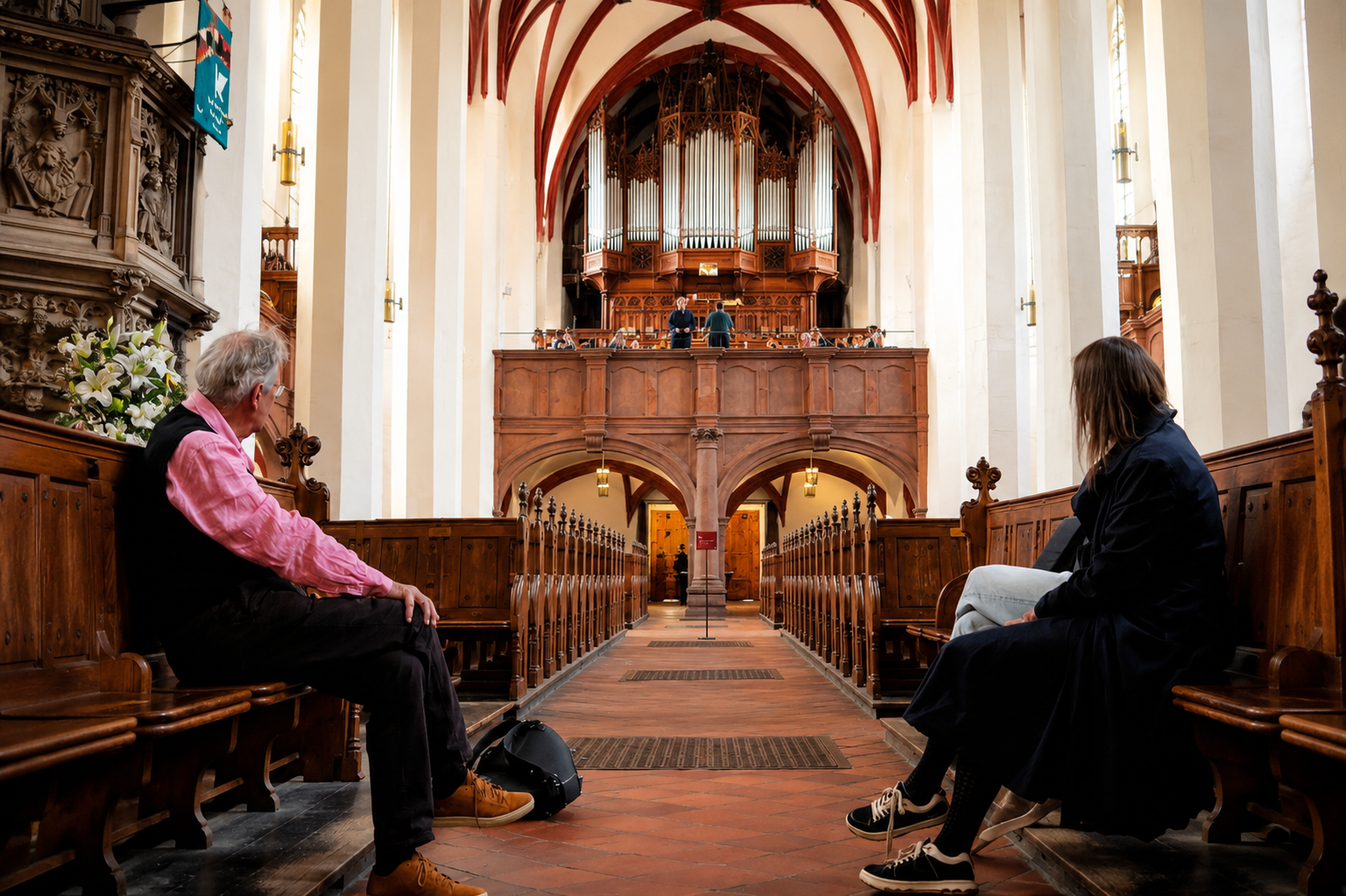 Finan Jones with Sir John Eliot Gardiner during rehearsals.